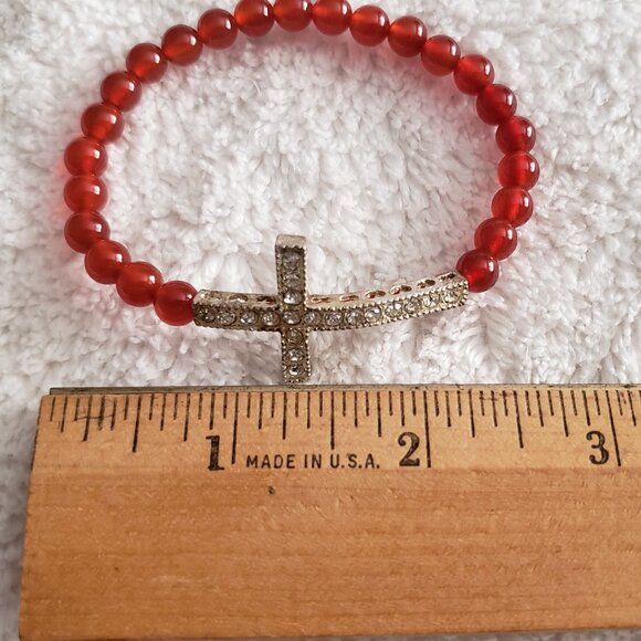 Metal Cross Leather Necklace Sparkly Cross Bracelet with Semi-Precious Stone - Picture 8 of 10